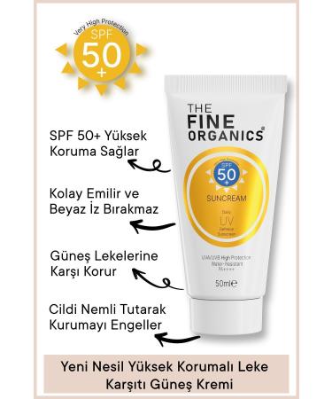 THE FINE ORGANICS Spf 50+ High Protection Intensive Anti-Spot Moisturizing Sunscreen 50ml