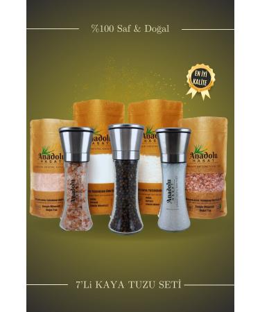 ANATOLIAN HASAT CANKIRI ROCK SALT SET OF 7 - CANKIRI AND HIMALAYA CRYSTAL ROCK SALT AND CERAMIC SET