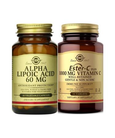 Solgar Alpha Lipoic Acid 60 Mg 60 Capsules + Ester-c Plus 1000 Mg 30 Tablets