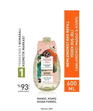 Yves Rocher Eco Refill Shower Gel Refreshing Mango Coriander 600 ml + Isana Men Shower Gel 3 in 1 Fresh 300 ml