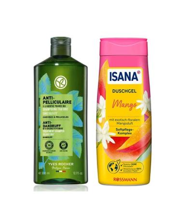 Yves Rocher Soothing Prebiotic Shampoo 300ml Anti-Dandruff + Isana Shower Gel Mango 300ml