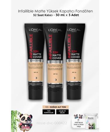 L'Oreal Paris 3 Pieces Loreal Paris Infaillible High Coverage Foundation - 155 Cool Undertone 30 ml and ROSIE