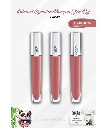 L'Oreal Paris 3 Pieces Brilliant Signature Plump In Gloss Lipstick 412 Heighten And Rosie