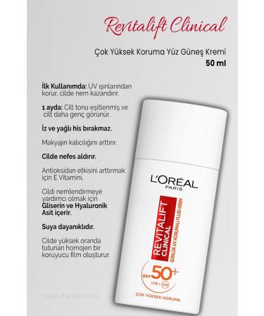 L'Oreal Paris 3 Pieces Loreal Paris Revitalift Clinical SPF 50+ Face Sun Cream 50 ml and ROSIE - Buy Online on GoSupps.com