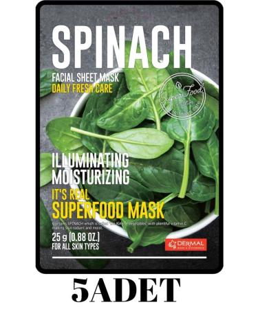 Dermal Brightening and Moisturizing Superfood Spinach Mask for All Skin Types X5 Pieces