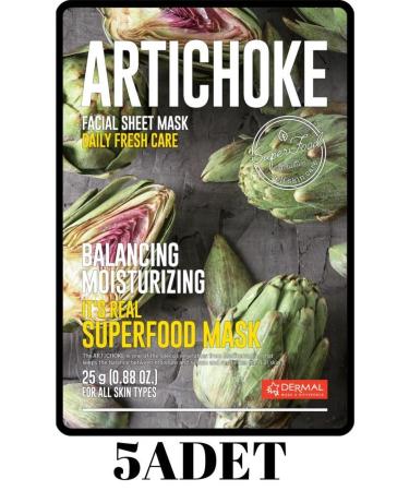 Dermal Balancing and Moisturizing Superfood Artichoke Face Mask for All Skin Types 5 Pieces