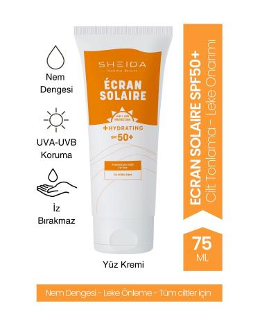 Sheida Ecran Solaire Face Sunscreen Spf 50 75 ml | Anti-Spot Moisturizer and Sunscreen