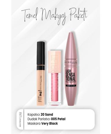 Maybelline New York Fit Me Concealer 20 Full Fan Mascara Very Black and Lip Gloss 005 Petal