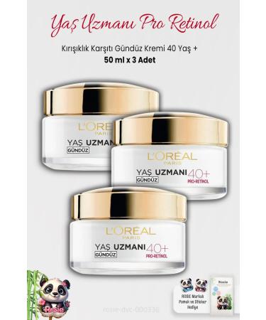 L'Oreal Paris 3 Pieces Loreal Paris Anti-Wrinkle Day Cream 40+ Pro-Retinol 50 ml and ROSIE