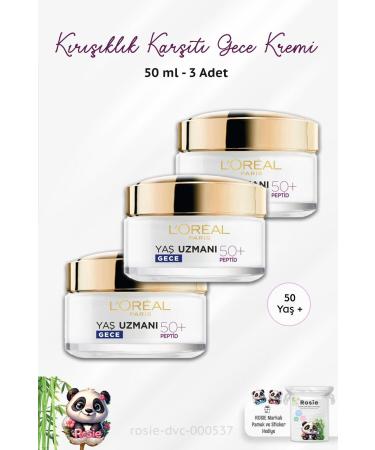 L'Oreal Paris 3 Pieces Loreal Paris Age Expert Anti-Wrinkle Night Cream 50 Years+ Peptides 50 ml and ROSIE