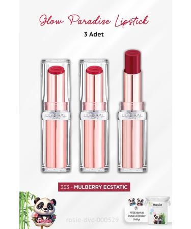 L'Oreal Paris 3 Pieces Loreal Paris Glow Paradise Lipstick 353 Mulberry and ROSIE