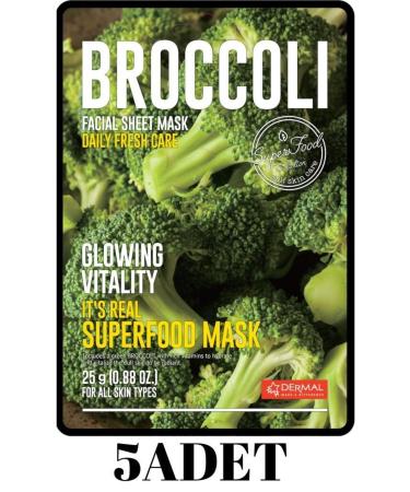 Dermal Revitalizing and Brightening Superfood Broccoli Mask for All Skin Types 5 Pieces