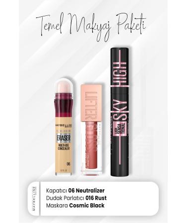 Maybelline New York Eraser Concealer 06 Sky High Mascara Cosmic Black and Lip Gloss 016 Rust