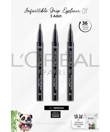 L'Oreal Paris 3 Pieces Infaillible Grip Black Eyeliner 01 Obsidian And Rosie