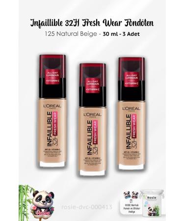 L'Oreal Paris 3 Pieces Loreal Paris Infaillible 32H Fresh Wear Foundation 125 Natural Beige and ROSIE