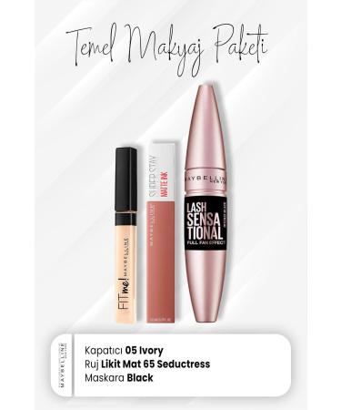 Maybelline New York Fit Me Concealer 05 Full Fan Mascara Intense Black and Matte Ink Lipstick 65 Seductres