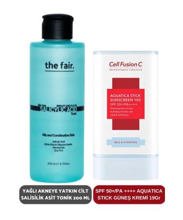 The Fair Oily Acne Prone Skin Salicylic Acid Toner 200 ml and SPF 50 /pa Aquatica Stick Sunscreen