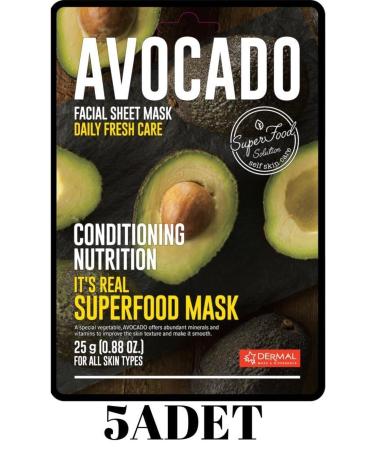Dermal Avocado Regulating and Nourishing Superfood Face Mask for All Skin Types 5 Pieces