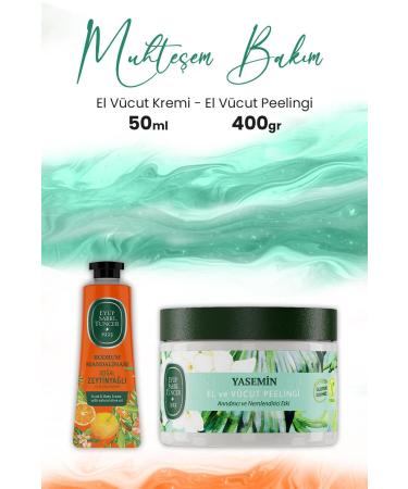 Ey p Sabri Tuncer Jasmine Hand Body Peeling 400 gr and Bodrum Tangerine Hand and Body Cream 50 ml
