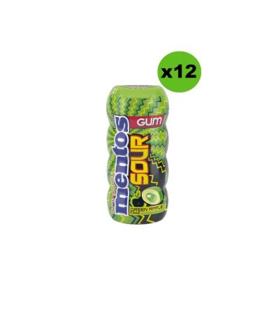 Mentos New Sour Gum Green Apple Flavored Dragee Gum 30 gr x 12 Pcs