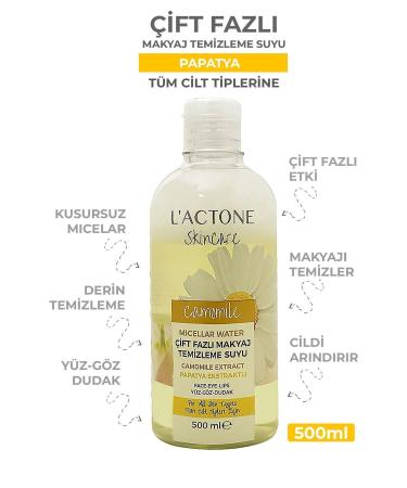 L'ACTONE Camomile Micellar Water 500 ml / Double Phase Chamomile Extract Face-Eye-Lip Make-Up Cleansing Water - Buy Online on GoSupps.com