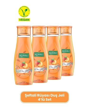 Komili Peach Dream Vegan Shower Gel Set of 4 - Peach and Summer Fruits Scented - 4 X 500 ML