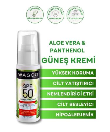 wasco Aloe Vera Extract High Protection 50 Spf+ Soothing Moisturizing Sunscreen with Aloe Vera 50ml