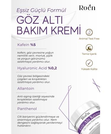 Roen Under Eye Dark Circle Cream Caffeine 5% Hyaluronic Acid 0.2% Dark Circle Puffiness and Care Cream 50ml - Buy Online on GoSupps.com