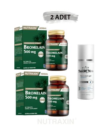 Nutraxin Bromelain 60 Tablets Food Supplement '2 PCS' & '1 PCS 100ML Facial Cleansing Gel' //set1230//