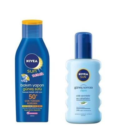NIVEA Baby Sensitive Skin Sun Milk 50 Factor Full Protection 200ml + Sun After Sun Spray 200ml
