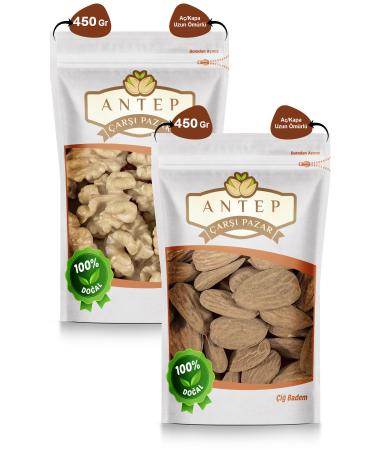 Antep Bazaar Local Raw Almonds 450 Gr. | Walnut Kernels 450 Gr.