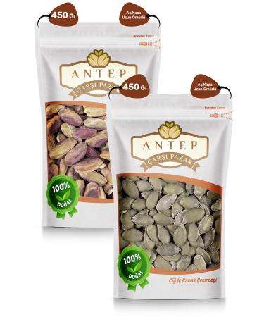 Antep Bazaar Market Red Pistachio Kernels 450 Gr. | Raw Pumpkin Seeds 450 Gr.
