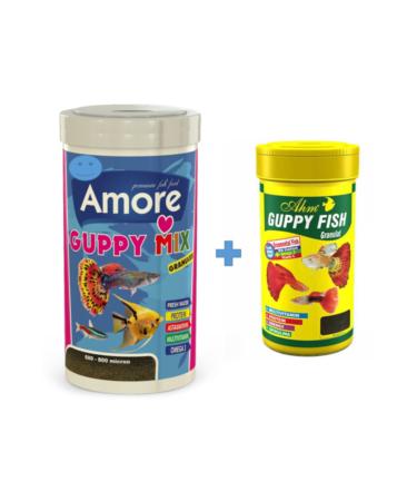 AMORE Guppy 1000ml and Ahm Guppy 250ml Guppy Moli Sword Angel Tetra Aquarium Fish Food