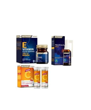 Nutraxin Vitamin C 28 Chewable Tablets + Propolis Throat Spray 30 ml + Vitamin E 200 Iu 60 Capsules