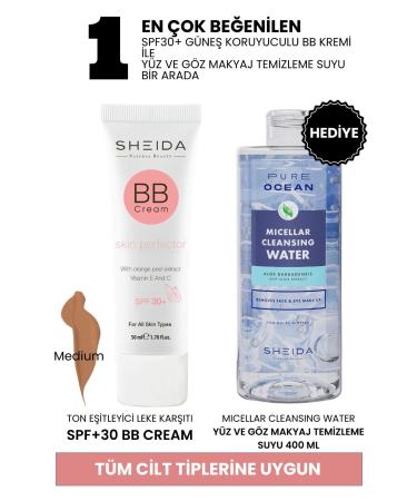 Sheida Bb Cream Dark (DARK COLOR) - SPF30 Protection Blemish Repair - Makeup Remover Water Gift