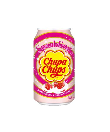 Chupa Chups Sparkling Strawberry & Cream Flavored Carbonated Drink 345 Ml