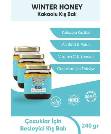 WINTER HONEY Height Extender-Vitamin C-Immune Booster-Royal Jelly-Honey-Pollen-Cocoa 240 Gr. 3 Pieces