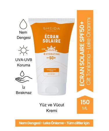 Sheida Ecran Solaire Spf 50 Face and Body Sunscreen 150 ml | Anti-Stain Moisturizing and Sunscreen