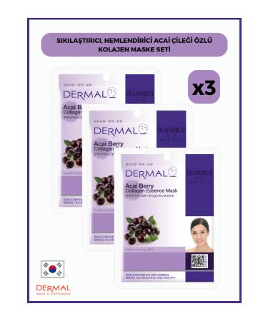 Dermal Firming Moisturizing Acai Berry Extract Collagen Mask 23 gr 3 Pieces