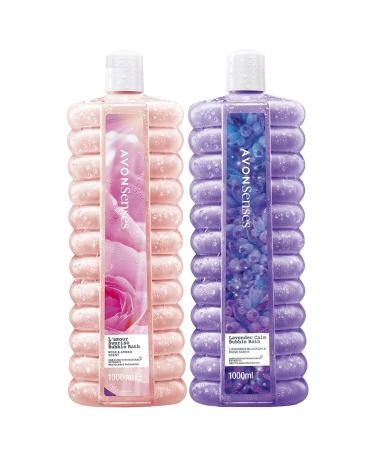 Avon Senses Rose Amber and Lavender Scented Bath Foam. Set of 2