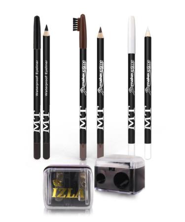 MT 4-Piece Set Black Eyeliner + White Eyeliner + Brown Eyebrow Pencil + Eyeliner Sharpener