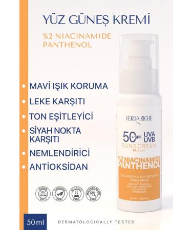 Verda Riche High Protection SPF 50+ Tone Equalizer Anti-Blackhead and Anti-Blemish Face Sun Cream 50ml