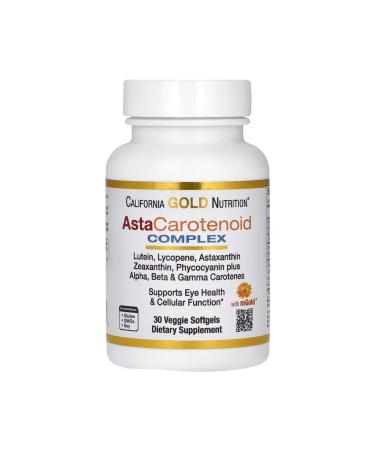 California Gold Nutrition AstaCarotenoid Complex Lutein Lycopene and Astaxanthin Complex 30 Veggie Softgels