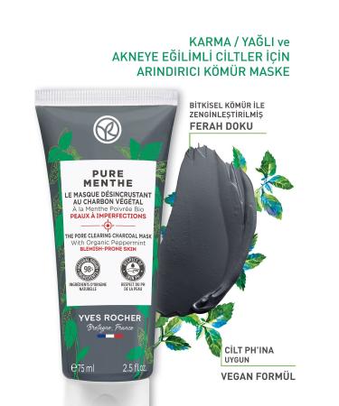Yves Rocher Pure Menthe Charcoal Mask for Combination Oily and Acne Prone Skin - 75 ml - Buy Online on GoSupps.com