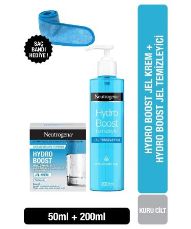 Neutrogena Hydro Boost Water Gel Cleanser + Moisturizer for Dry Skin + Hair Band.