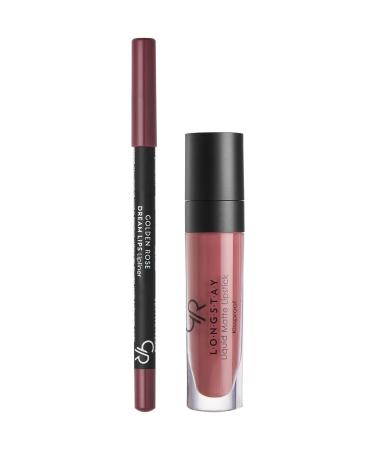 Golden Rose Matte Lip Kit - Rose Taupe - Liquid Matte Lipstick & Lip Pencil - 8691190433437