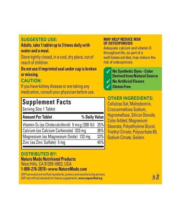 Nature Made Calcium Magnesium Zinc With Vitamin D3 300 Tablets - Buy Online on GoSupps.com