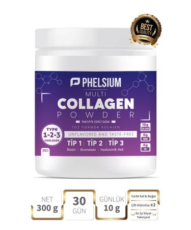 PHELSIUM Pure and Natural High Bioactive Double Hydrolyzed Type 1 Type 2 Type 3 Containing Dietary Supplement Collagen