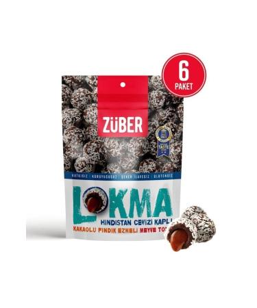Zuber Lokma Coconut Coated Cocoa Hazelnut Paste Fruit Ball 96g X 6 Pack