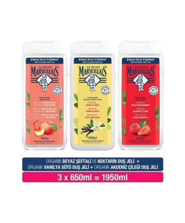 Le Petit Marseillais White Peach And Nectarine 650 ml Vanilla Milk 650 ml Mediterranean Strawberry Shower Gel